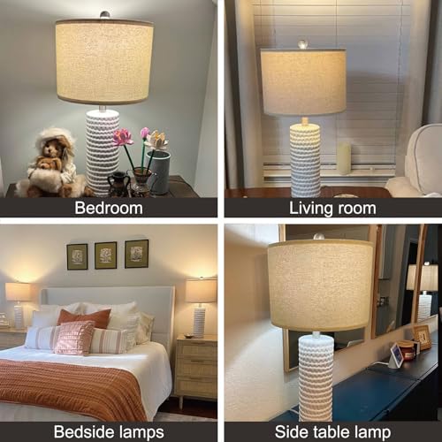 24" Farmhouse Ceramic Table Lamps Set of 2 for Bedroom Living Room (White - 24" Large Lamps)