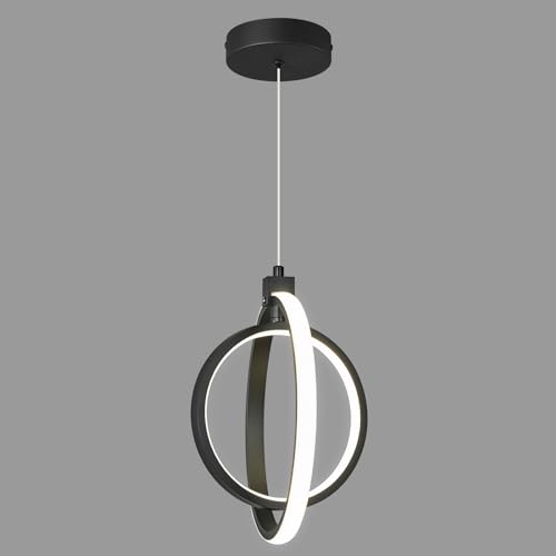 Modern LED Chandelier Black Ring Pendant Light Fixtures 4000K Dimmable Height Adjustable Pendant Lighting for Dining Room Kitchen Island Bedroom Living Room Foyer（1 (Sand Black / Round-1Pack)