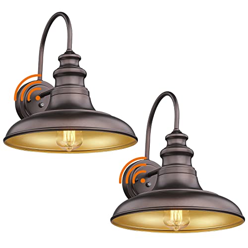 Dusk to Dawn Sensor Outdoor Barn Light Fixture Outdoor Wall Sconce Farmhouse Wall Mount Lights Exterior Light Fixture Bronze Finish Industrial Wall Lantern for Porch (Oil-Rubbed Bronze / 02-DDRZ004-2PACK(Dusk to Dawn))