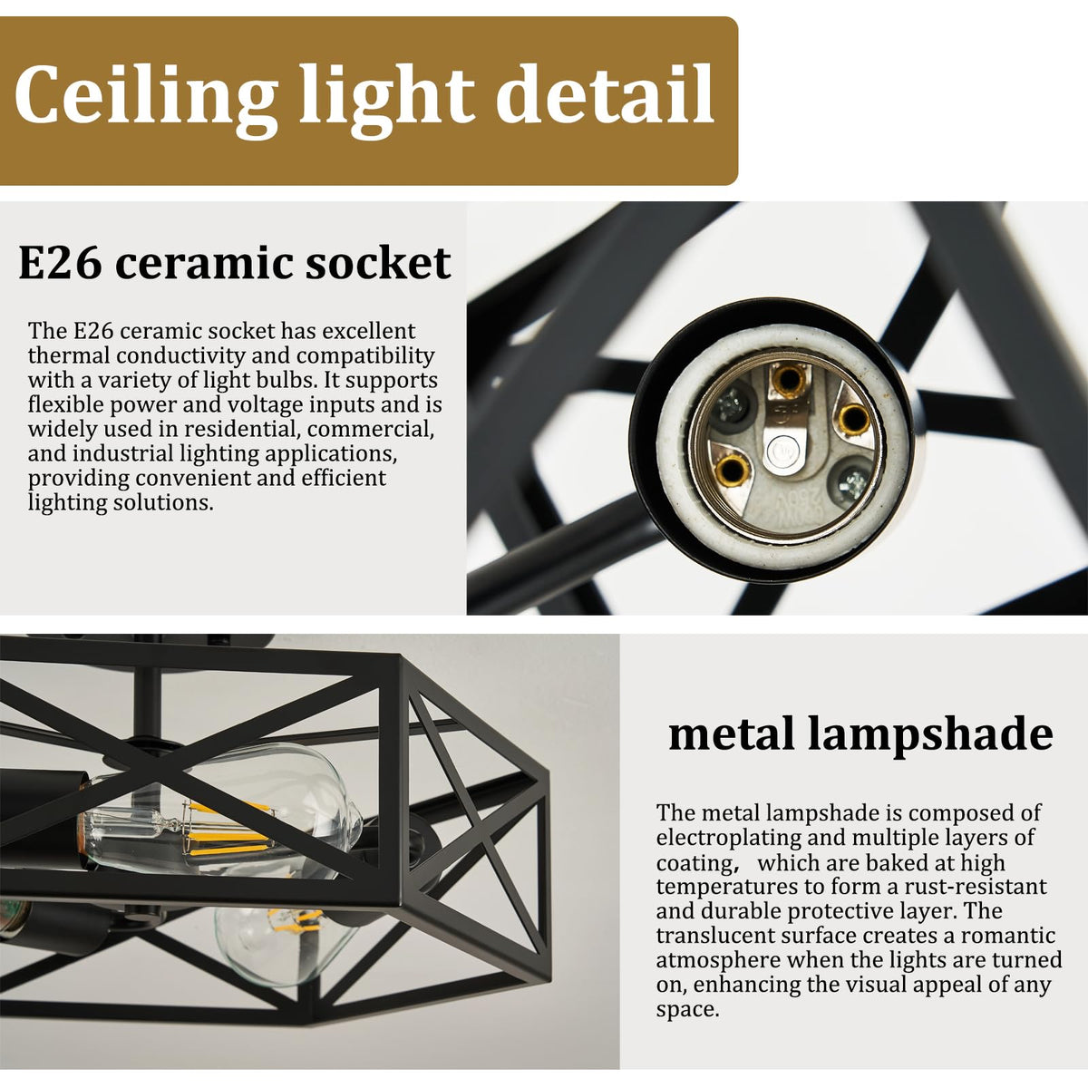 Modern Farmhouse Black Metal Semi Flush Mount Ceiling Light Fixture 14.6 in (14.6 Inch / Black)