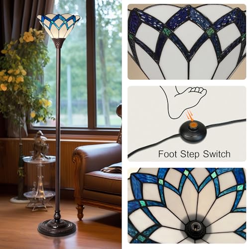 Tiffany Lamp Cream Blue Romantic Stained Glass Torchiere Floor Lamp