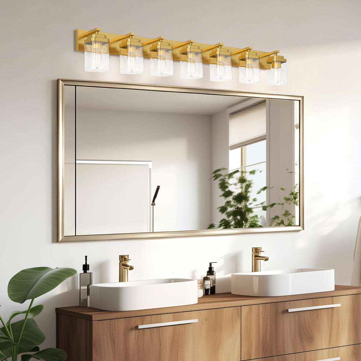 Brushed Gold Bathroom Light Fixtures (Brushed Gold / 7-Light, 52-inch)