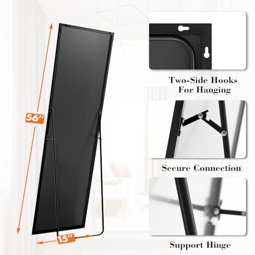 Full Length Floor Mirror 56"x15" (Black-rect / 56"L x 15"W)