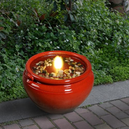 Red Glazed Resin Outdoor Water Fountain with LED Lights (Red Round Flow Fountains)