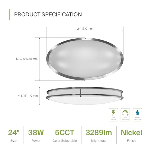 LED 24" Oval Flush Mount Lighting (Brushed Nickel)