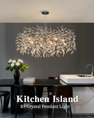 40" Modern Tree Branch Crystal Chandelier (40" Round / Silver)