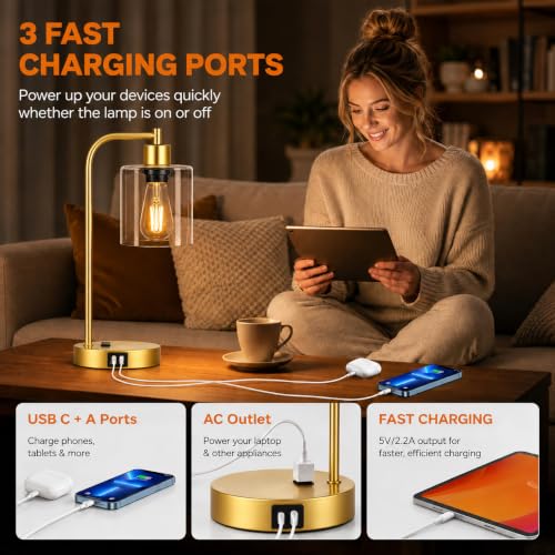Industrial Touch Control Table Lamps Set of 2 (Gold(2 pack) - Clear Glass - Touch Control)