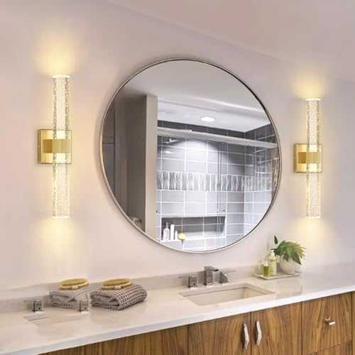 Gold LED Wall Sconce Lights Warm Light Modern Crystal Wall Lights Vanity Lighting Fixtures Sconces for Bathroom Living Room Bedroom Dining Room Hallway (Gold / set of 1)