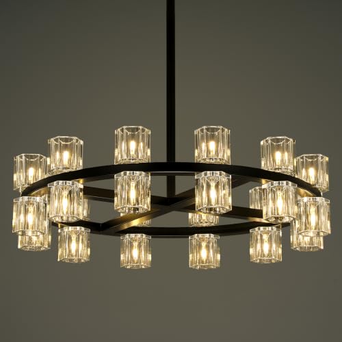 24 Lights Dia 26" Black Crystal Chandeliers for Dining Room Light Fixture (Black / Round D26'' 24-Lights)