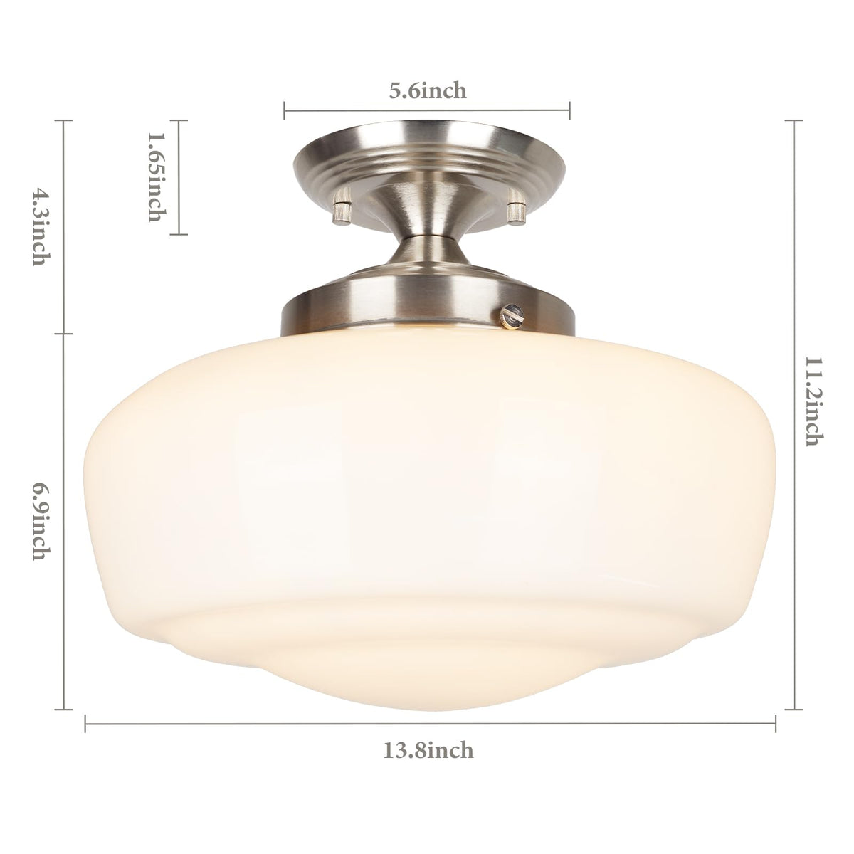 Large Schoolhouse Style Semi Flush Mount Ceiling Light Fixture (Sand Nickel / Large)