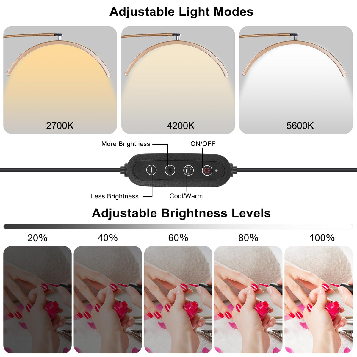 Professional Half Moon LED Desk Light for Nail Techs & Artists (Gold - Large)