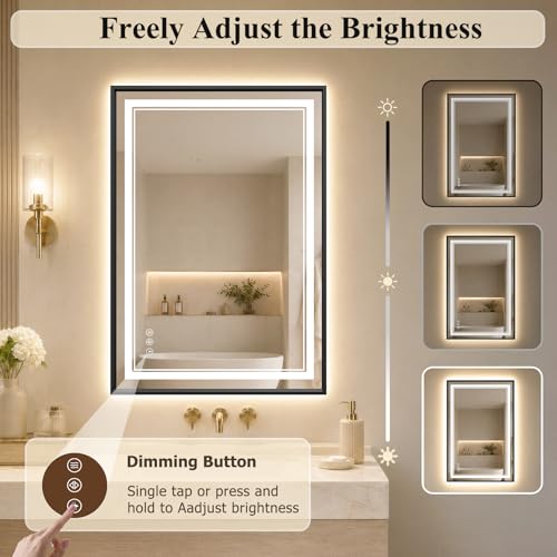 24"x36" LED Bathroom Mirror with Lights (Black / 36"L x 24"W)