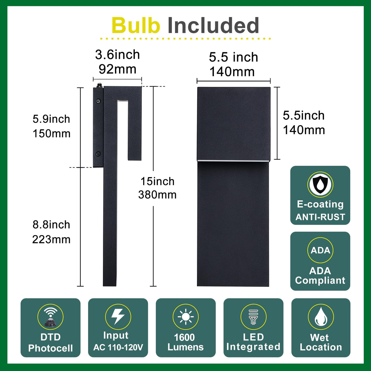 Dusk to Dawn Outdoor Wall Lights 2 Packs (2 Pack Textured Black(With Photocell))