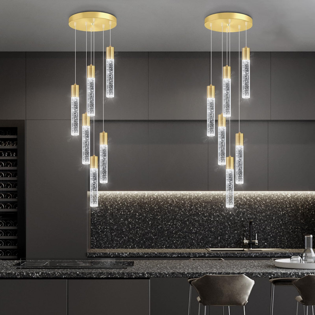 6 Lights Modern Crystal Chandeliers for Dining Room Kitchen Island Crystal Pendants Light Fixture High Ceiling Hanging for Entryway Bedroom Foyer 6000K (Gold / 6-lights)