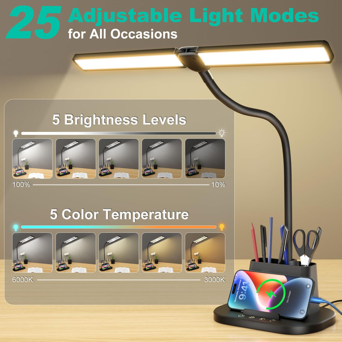 Desk Lamp with USB (Black / Medium)
