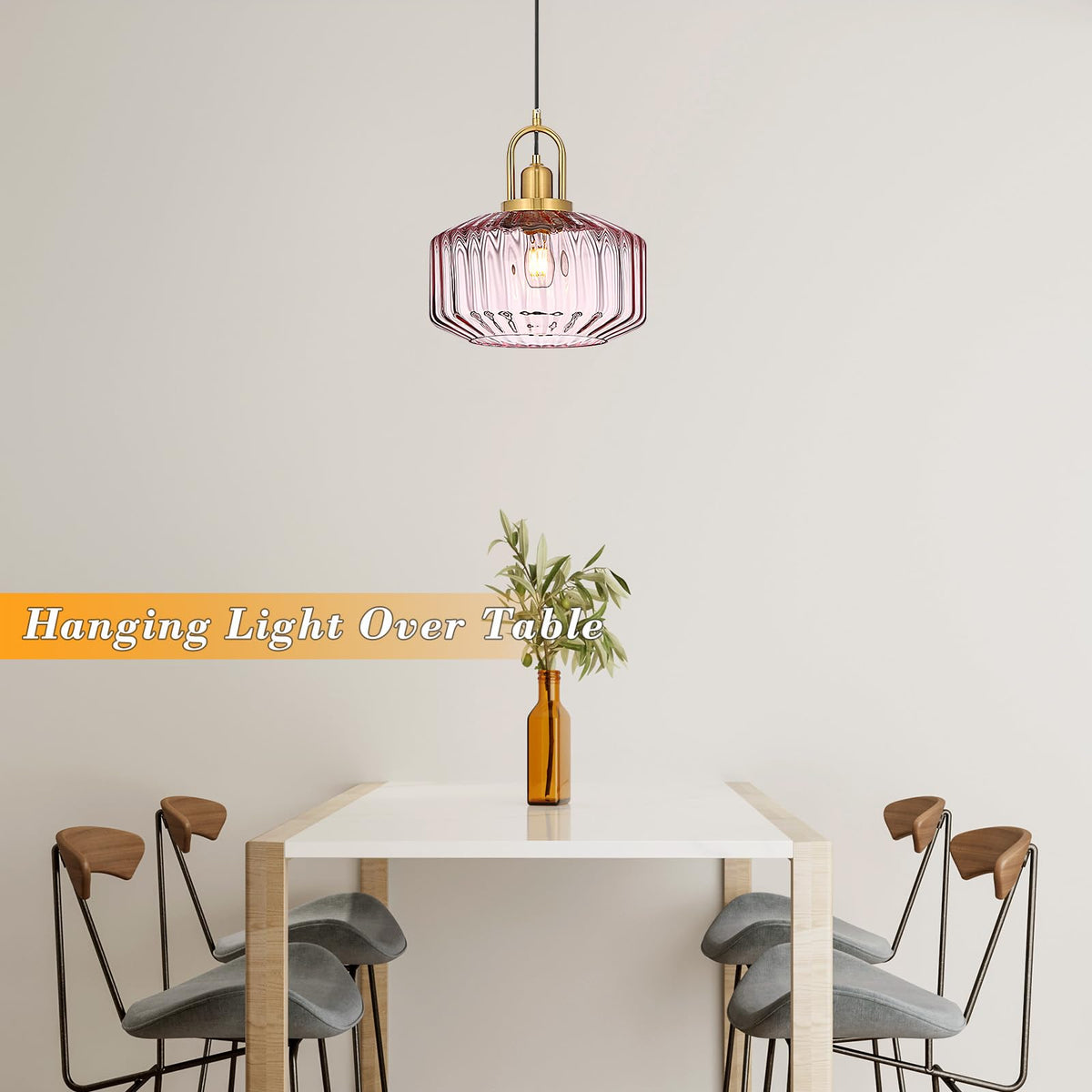 11.8in Mid Century Modern Pendant Light (Pink & Gold Hardwire / 11.8in)
