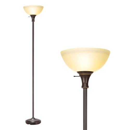 Floor Lamp Frosted White Glass Bowl Shade (Bowl Shade Lamp-Brown)