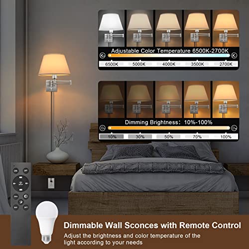 Dimmable Wall Sconce with Remote Control (White-Remote / Large)