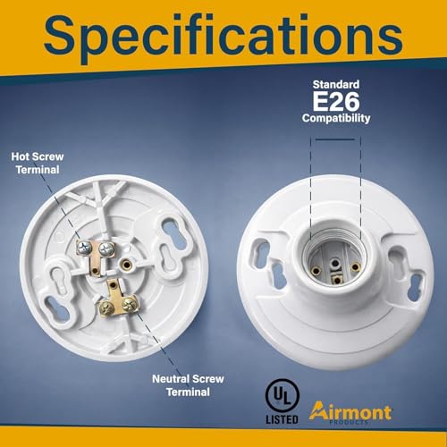 20 Pack) Keyless Plastic Lamp Holder, Medium Base E26 Ceiling Light Socket, One-Piece Outlet Box Mount, 660W UL Listed, Socket Holder for LED Incandescent Bulbs, Utility Lamp Socket Replacement (Plastic Keyless)