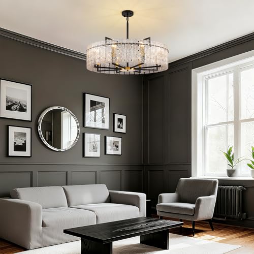 31.5" Modern Round Drum Chandelier Luxury 8 (Black+Gold / 31.5")