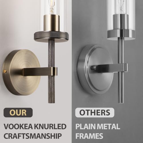 15" Knurled Bronze Hardwired Wall Sconces Set of 2 (Clear Glass / 15″-Bronze)