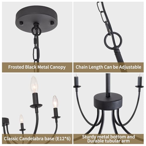 6 Light Black Farmhouse Chandelier (Frosted Black / 6 Light)