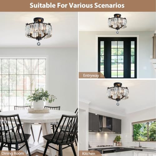 Crystal Black Chandeliers Modern Farmhouse Small Chandelier 12.2 Inch 3 (055-Black)