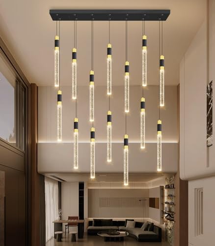 14 Lights Modern Rectangular Chandeliers for Living Room LED Dimmbale Light Fixture for High Ceiling Pendants Lighting for Dining Room (14 lights Rectangular)