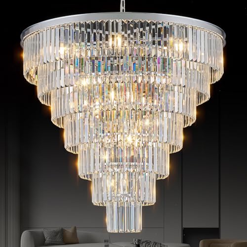 Chrome Crystal Chandeliers 22 Lights 36" Luxury Round Chandelier (Chrome / Large-35.4”)