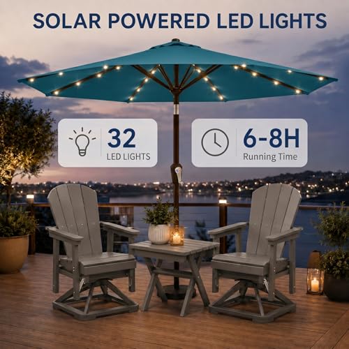 10FT Solar Patio Umbrella with Lights (Lake Blue / 10 FT)