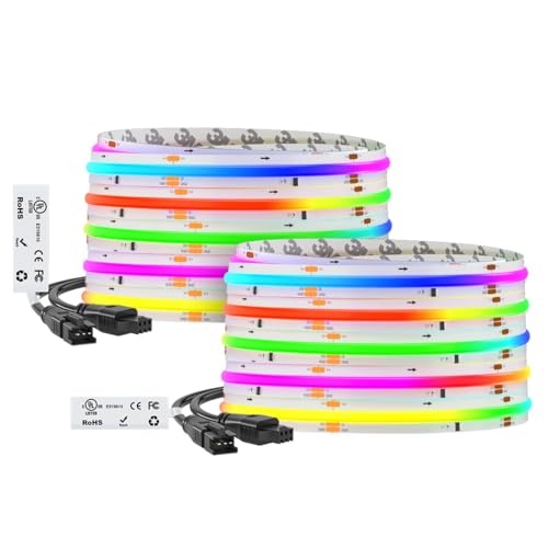 32.8FT WS2811 Smart IC RGB DC12V FCOB COB LED Strip Light (White PCB / 32.8FT)