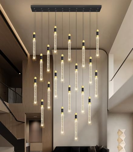 20 Lights Modern Chandeliers for Dining Room LED Dimmbale Light Fixture for High Ceiling Pendants Lighting for Living Room (20 lights Rectangular)