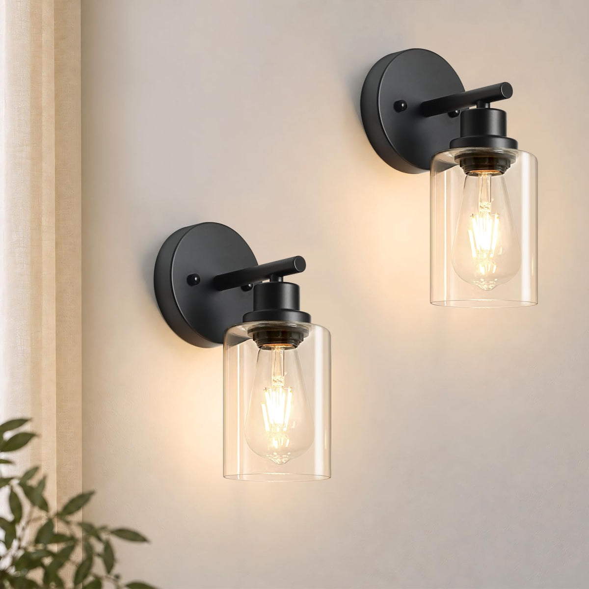 Wall Sconces Set of Two (Black 2pcs / 1 Light)
