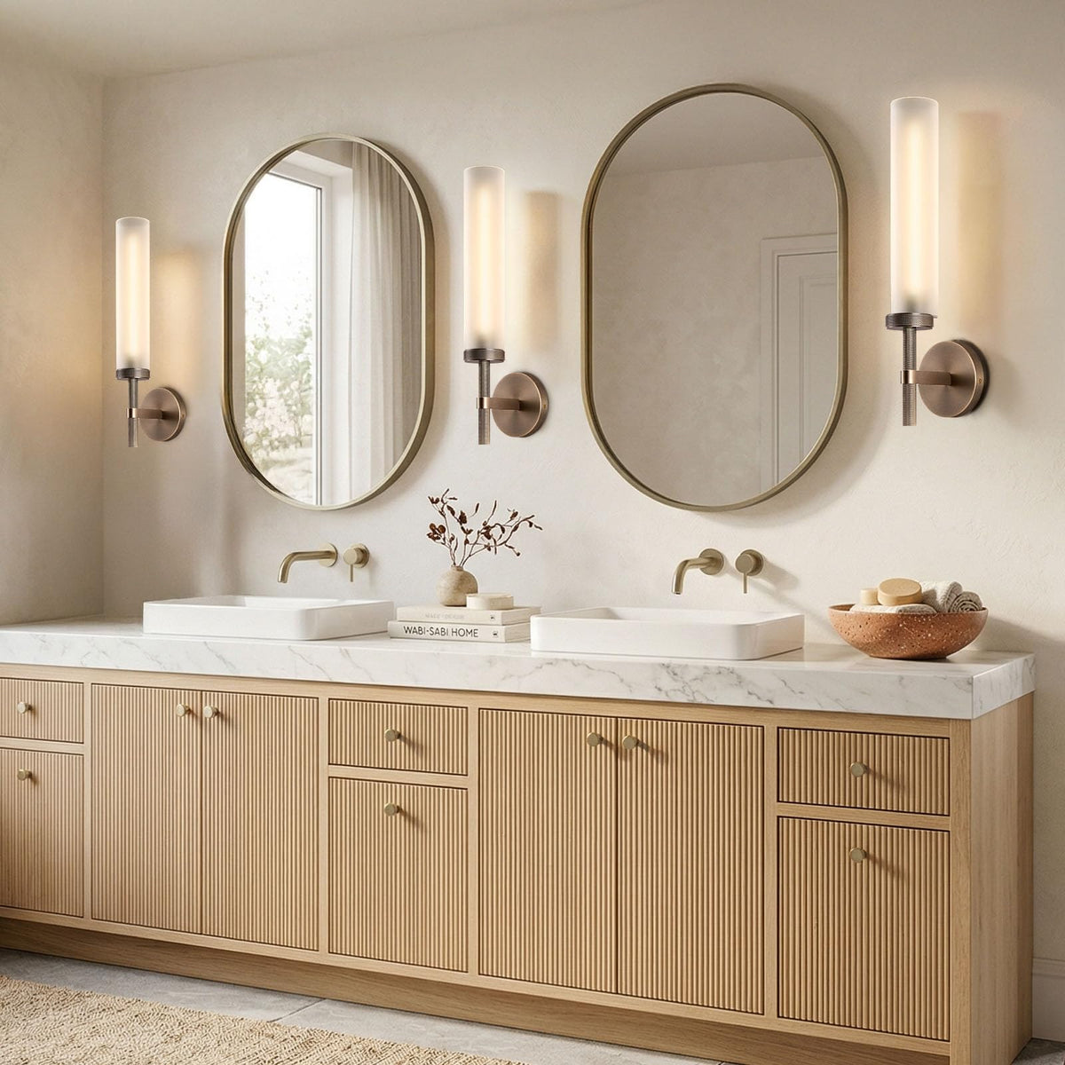 20" Knurled Aged Brass Bathroom Wall Sconces (20-In-Aged Brass-2Pc)