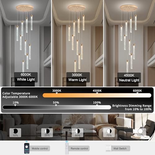 9 Light Gold High Ceiling Crystal Staircase Chandelier (Gold / 9 lights)