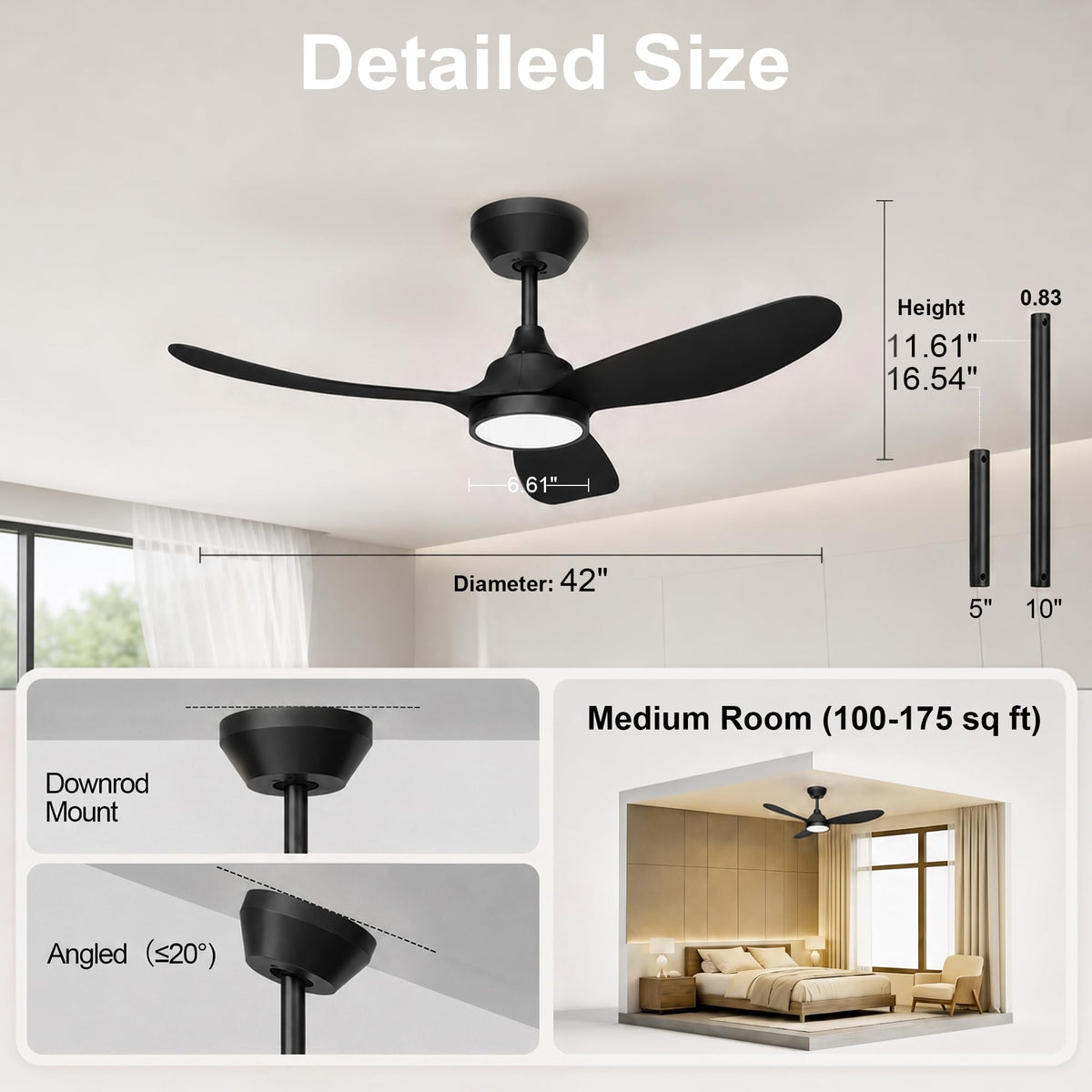 2 Pack 42 Inch Ceiling Fan with Lights (Black / 42 inch)