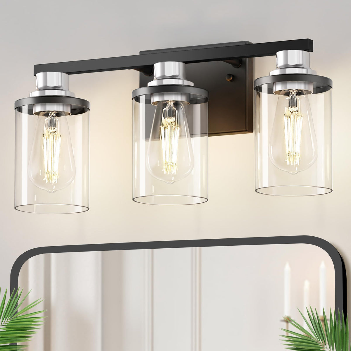 Bathroom Light Fixtures Over Mirror (Black and Chrome / 3-Light (17inch))