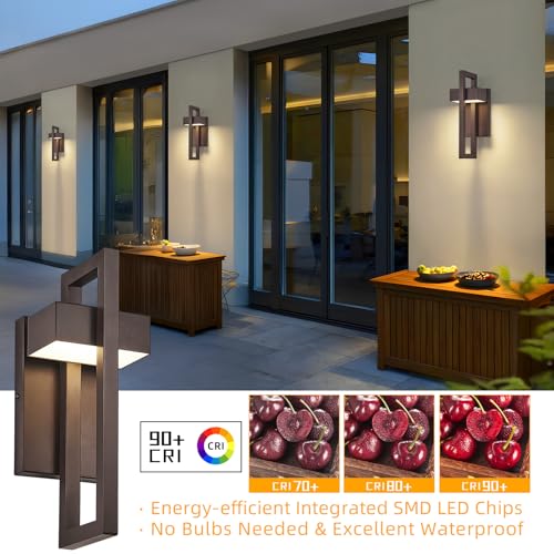 Modern Outdoor Wall Lights Brown Exterior Lighting Fixtures (Brown - No Sensor / 13.7inch - 1 Pack)