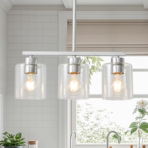 3 Light Silver Kitchen Island Lighting (Silver & Clear Glass / 3 Light)