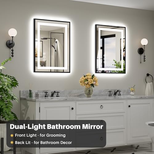 24x32 Inch LED Bathroom Mirror with Black Frame (Backlit+front Lit With Black Frame / 24"L x 32"W)