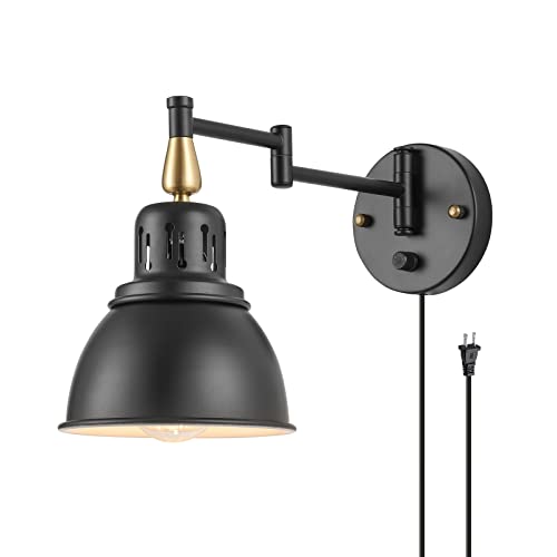 Dimmable Swing Arm Wall Lights with Plug in Cord Wall Mounted Light Industrial Wall Sconce (1 Pack - Dimmable)
