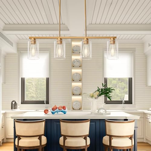 Island Light for Kitchen (Brushed Gold / 4 Light + Clear Glass)