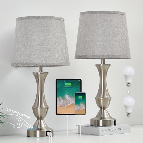 Touch Table Lamps Set of 2 (Silver,Grey / 22in)