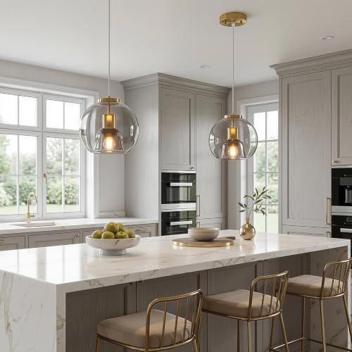 Light Grey Glass Pendant Light Kitchen Island (Light Grey(7.87 in) / 1-Pack)