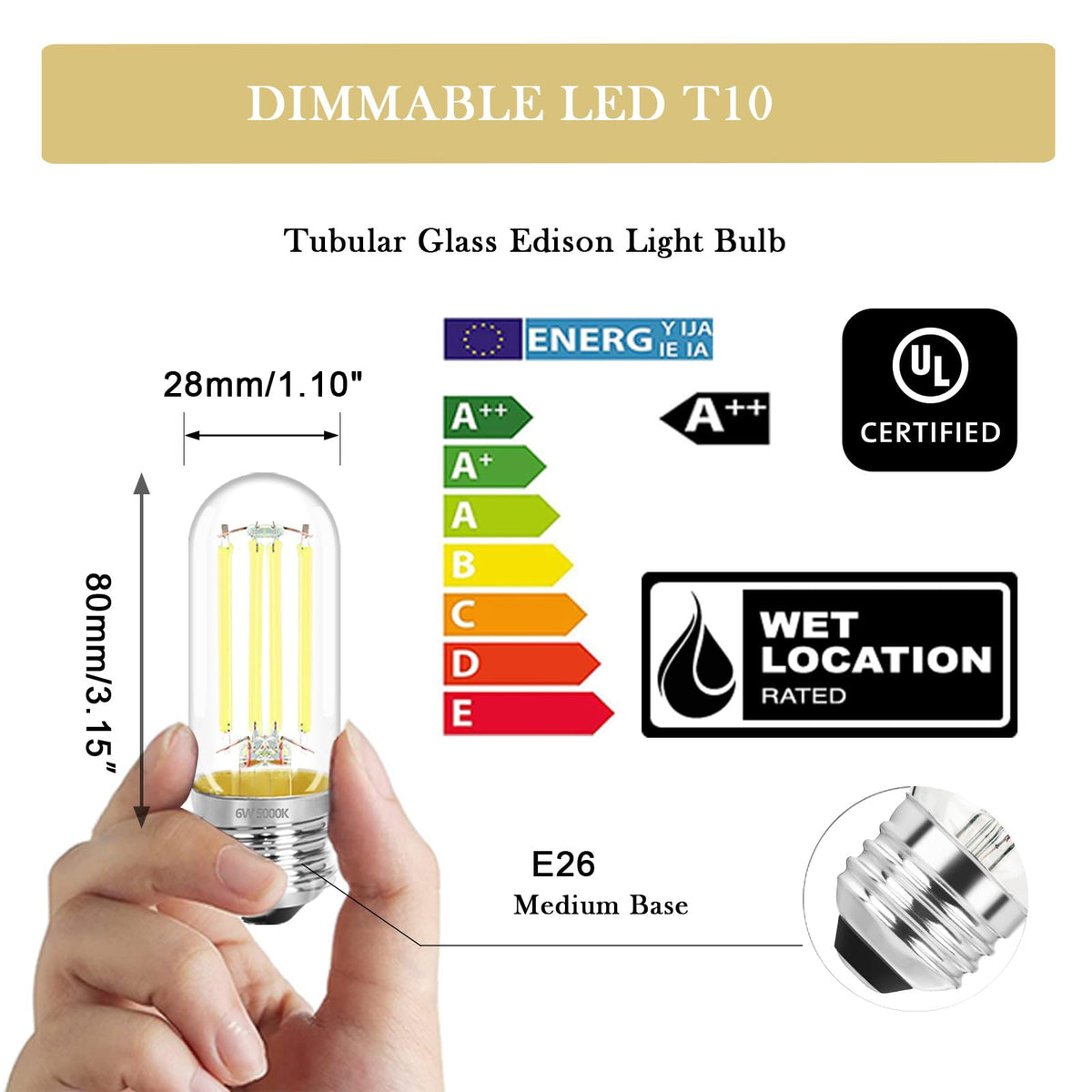 3.2 Inch 5000K Daylight White E26 LED Bulb 60 Watt Equal (3 Inch 6W (6 Count))