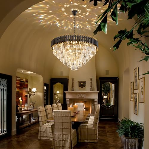 32 inch Black Gold Crystal Chandelier 6 (D32"XH19.6" Black)