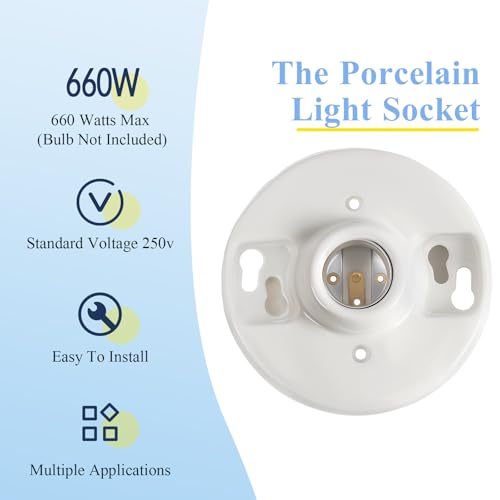 8 Pcs Light Socket E26 Porcelain Keyless Ceiling Bulb Fixture (Porcelain)