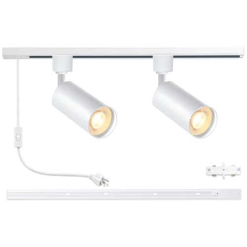 Plug in LED Track Lighting Kit H Type 3CCT 2PCS 10W White (White 3CCT / 2‑Light 1.4FT Track Kit)