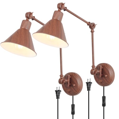 Plug in Wall Sconces (Walnut color / 2 Pack- (Switch))
