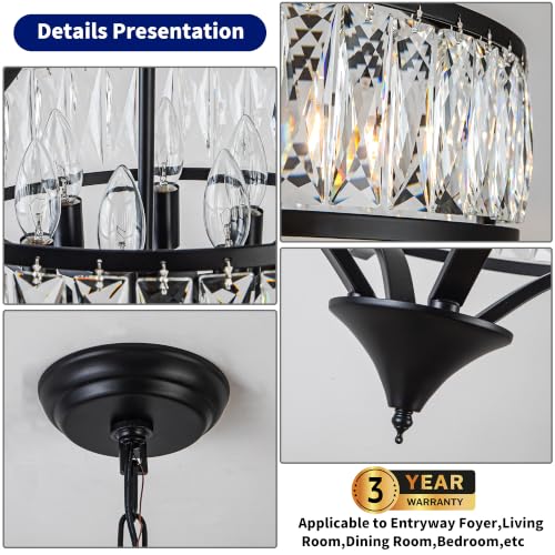 Black Crystal Chandelier for Dining Room Foyer Entryway (Black D20")